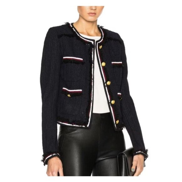 Veronica Beard Eclipse Fringe Trim Jacket Black Tweed Blazer Women’s Size 4 - Picture 2 of 15